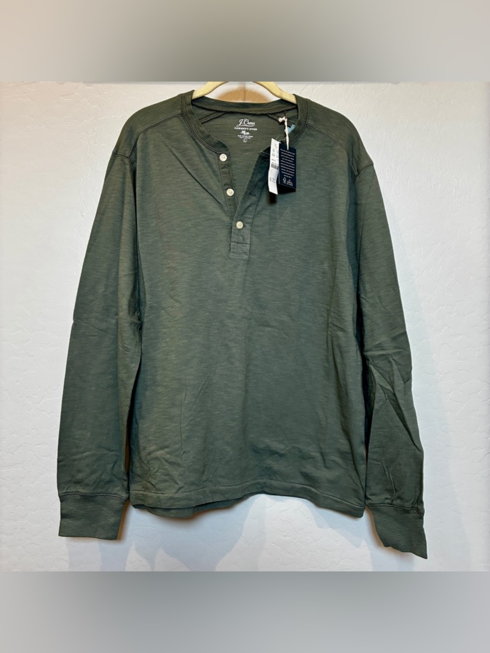 🆕 J.Crew Garment Dyed Slub Cotton Henley Long Sleeve Shirt Men’s Large NWT